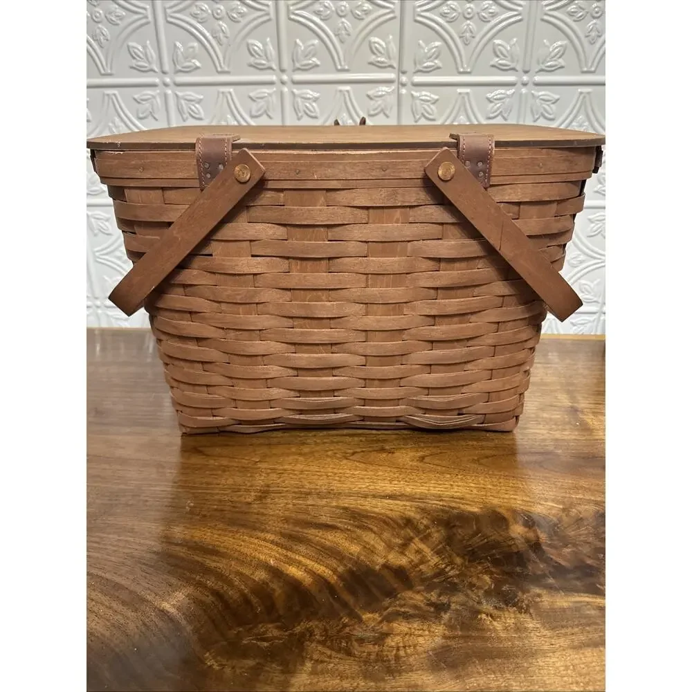 Longaberger Large Picnic Basket w/Liner, Riser Swing Lid & 2Handles Handmade US